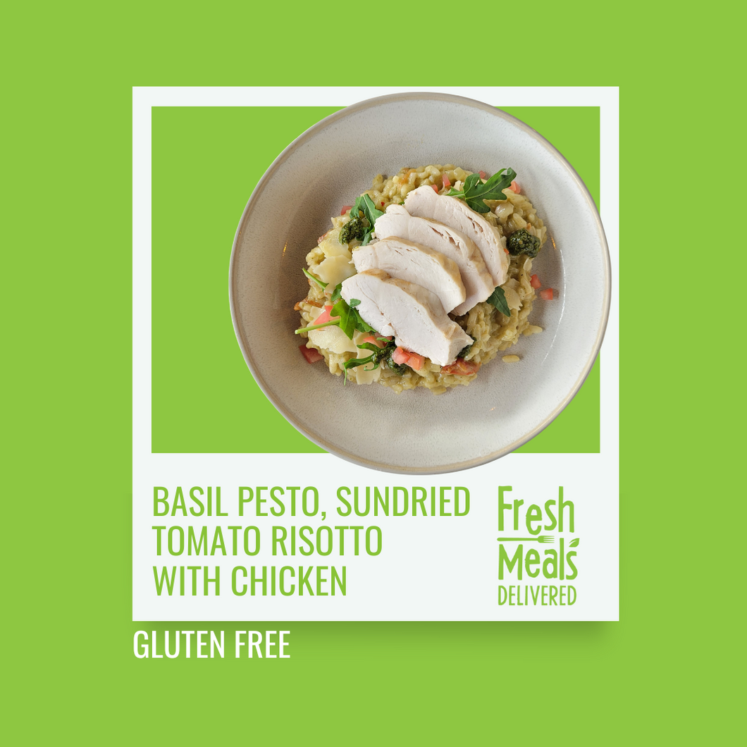Basil Pesto and Sundried Tomato Risotto with Chicken